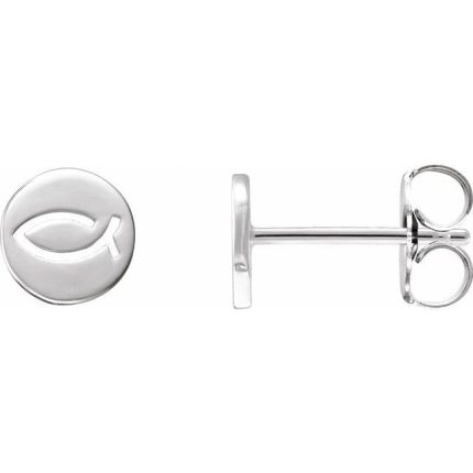 14K White Petite Ichthus Fish Earrings