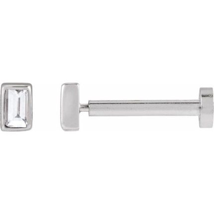 14K White .04 CT Natural Diamond Press Fit Back Stud Earring