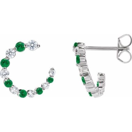 14K Yellow Natural Blue Sapphire & 1/3 CTW Natural Diamond Hoop Earrings