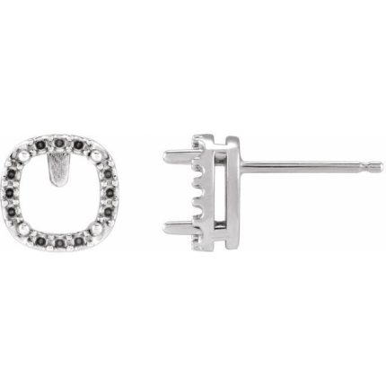 14K White 6x6 mm Cushion Halo-Style Low Profile Earring Mounting
