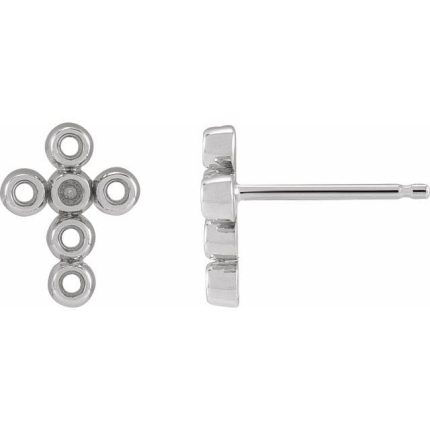 14K White Imitation Cubic Zirconia Cross Earrings