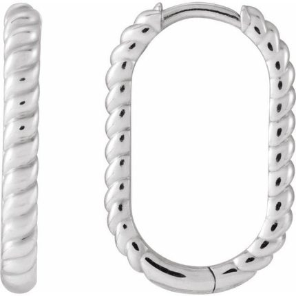 14K Yellow Elongated Oval 20 mm Rope Hoop Earrings