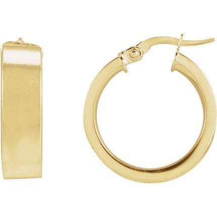 14K Yellow Flat Tube 15 mm Hoop Earrings