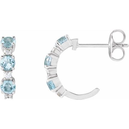 14K Yellow Natural Sky Blue Topaz & 1/10 CTW Natural Diamond Hoop Earrings