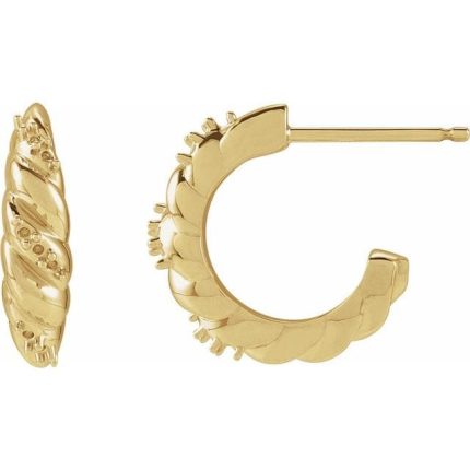 14K Yellow 1 mm Round Accented 14 mm Left Hoop Earrings