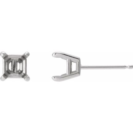 Platinum 4.5x4.5 mm Asscher 4-Prong Stud Earring Mounting