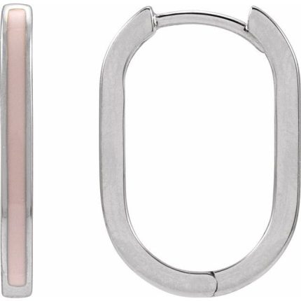 14K Yellow Pink Enamel 11.9 mm Hoop Earrings