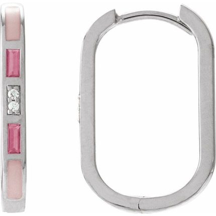 14K Yellow Natural Pink Tourmaline & .02 CTW Natural Diamond 19.6 mm Hoop Earrings