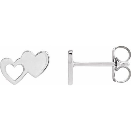 14K Yellow Left Double Heart Stud Earring