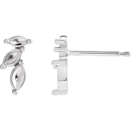 14K White Marquise Accented Left Nature Earring Mounting