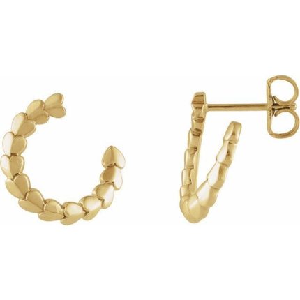 14K Yellow Front-Back Heart 14.2 mm Left Hoop Earrings