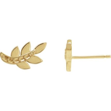 14K Yellow 1.2 mm Round Accented Right Leaf Earring Mounting