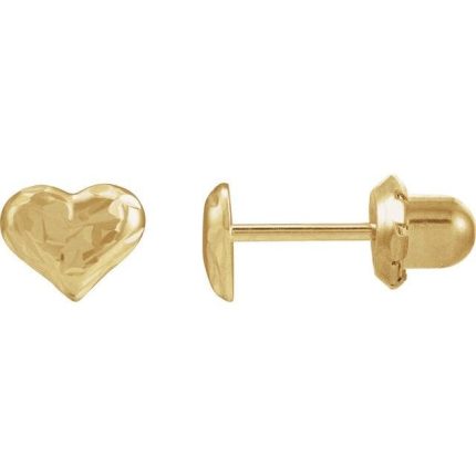 14K Yellow 6.2 mm Diamond-Cut Heart Inverness® Piercing Earrings