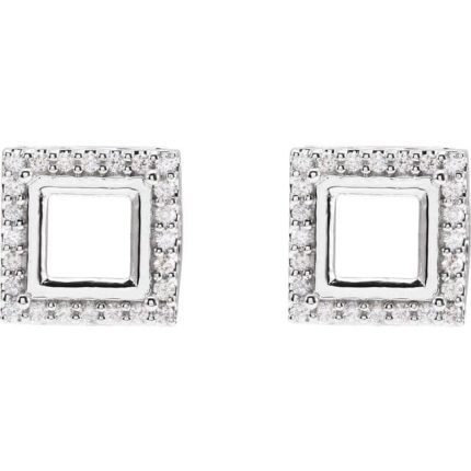 14K White 8 mm Square 3/8 CTW Natural Diamond Semi-Set Earrings