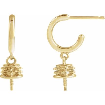 14K Yellow Cultured White Freshwater Pearl & Natural Pink Tourmaline Hoop Earrings