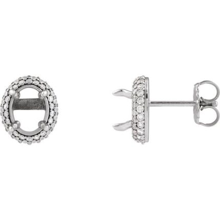 14K White 8x6 mm Oval Double Halo-Style Earring Mounting