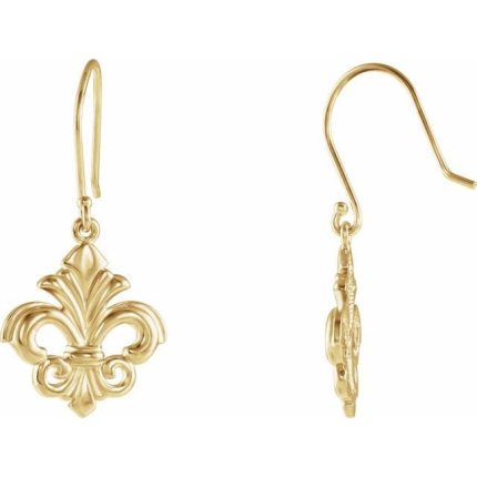 14K Yellow Fleur-de-lis Dangle Earring