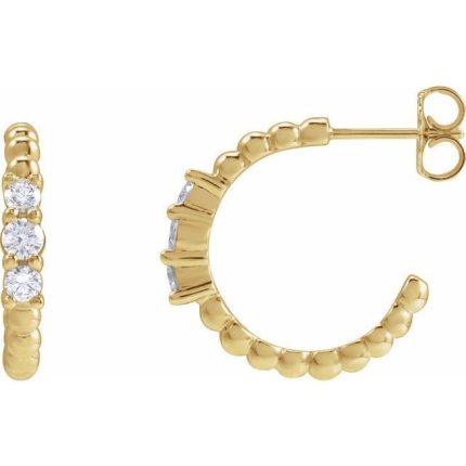 14K White 3/8 CTW Natural Diamond Beaded 19.3 mm Hoop Earrings