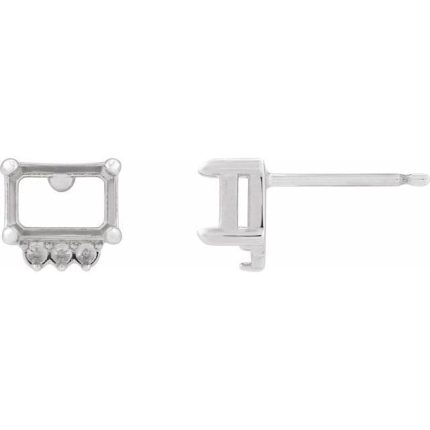 14K White 6x4 mm Emerald 4-Prong Accented Earring Mounting