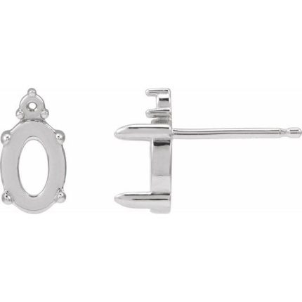 14K White 8x6 mm Oval 4-Prong Claw Cabochon Earring Mounting