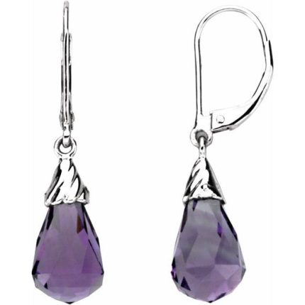 14K White Briolette Natural Amethyst Earrings