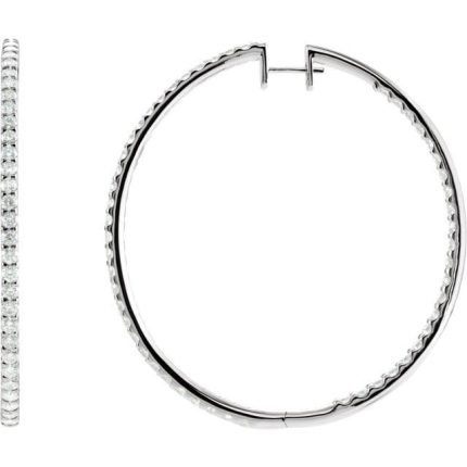 14K White 5 CTW Natural Diamond Inside-Outside 51 mm Hoop Earrings