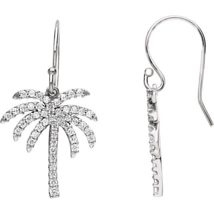 14K White 3/8 CTW Natural Diamond Palm Tree Earrings