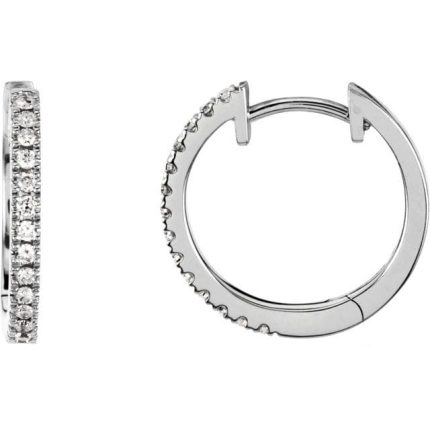 14K White 1/6 CTW Natural Diamond Hinged 14.15 mm Hoop Earrings