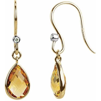 14K Yellow Natural Citrine & .02 CTW Natural Diamond Earrings
