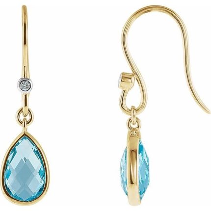 14K Yellow Natural Swiss Blue Topaz & .02 CTW Natural Diamond Earrings