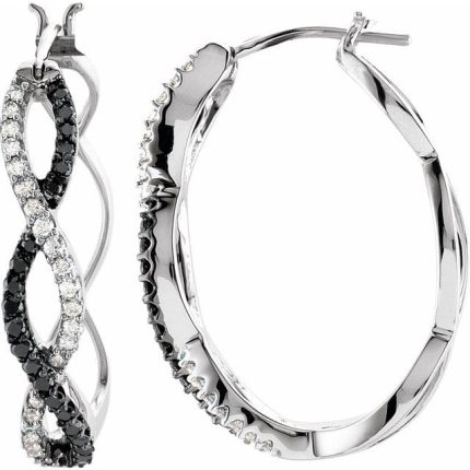 14K White 1/2 CTW Black & White Natural Diamond Hoop Earrings