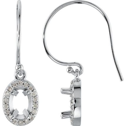 14K White 6x4 mm Oval 1/6 CTW Natural Diamond Semi-Set Halo-Style Earrings