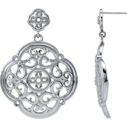 14K White 2 mm Round Filigree Earring Mounting