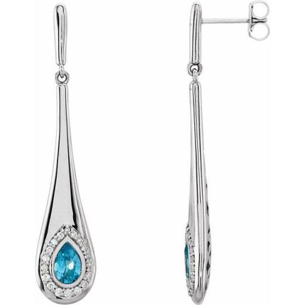 14K White Natural Swiss Blue Topaz & 1/5 CTW Natural Diamond Earrings