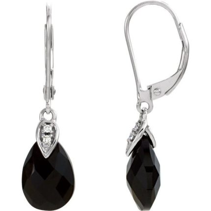 14K White Natural Briolette Smoky Quartz & .025 CTW Natural Diamond Earrings