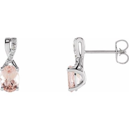 14K White Natural Pink Morganite & .05 CTW Natural Diamond Earrings