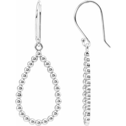14K White Beaded Teardrop Earrings