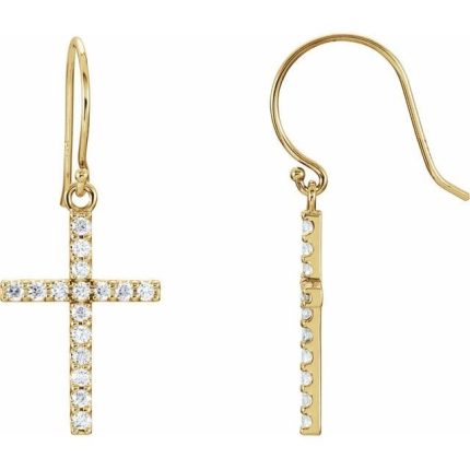 14K White 1/2 CTW Natural Diamond Cross Earrings