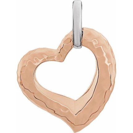 14K Rose/White Hammered Heart Pendant