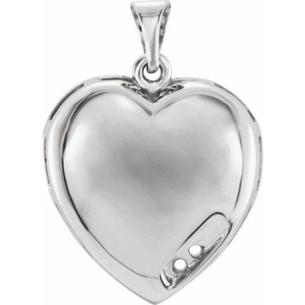 14K White 3-Stone Engravable Family Heart Pendant Mounting