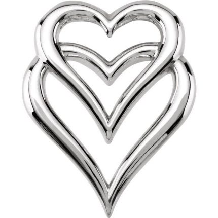 14K White Double Heart Slide Pendant