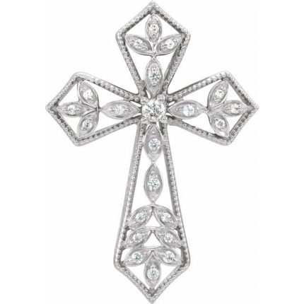 14K White 1/10 CTW Natural Diamond Cross Pendant