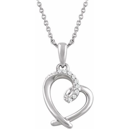 Sterling Silver .05 CTW Natural Diamond Heart 16-18" Necklace