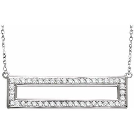 14K White 3/8 CTW Natural Diamond Rectangle 16-18" Necklace