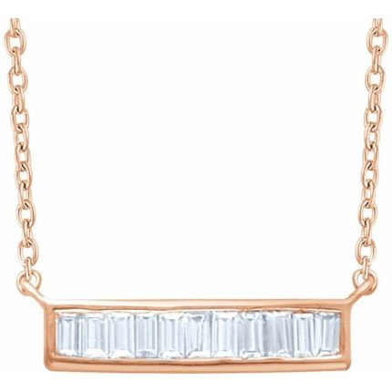 14K Yellow 1/2 CTW Natural Diamond Baguette Bar 18" Necklace