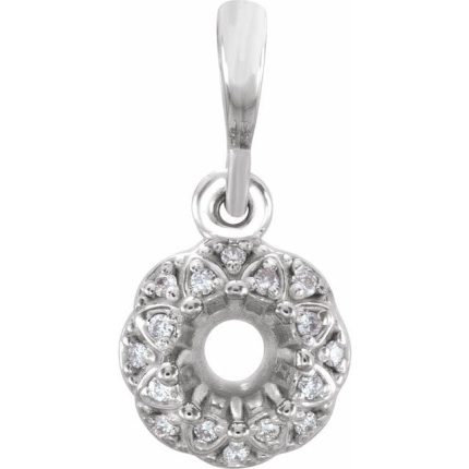 14K White 4.1 mm Round .04 CTW Natural Diamond Semi-Set Pendant
