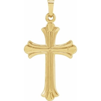 14K Yellow 33.8x17.7 mm Hollow Cross Pendant