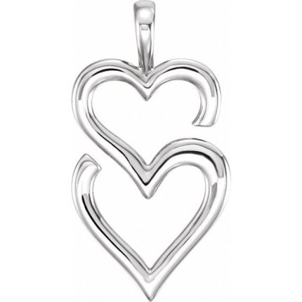 14K White Double Heart Pendant