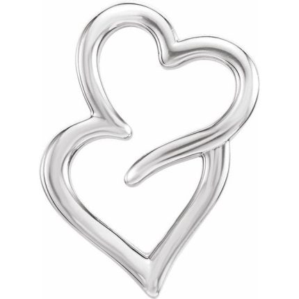 14K White Double Heart Slide Pendant