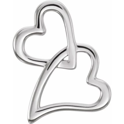 14K White Double Heart Slide Pendant
